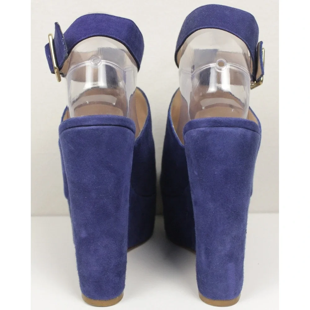 Dolce Vita Blue Suede Platform Sandals Womens Size 8‎ Chunky Heel Peep Toe